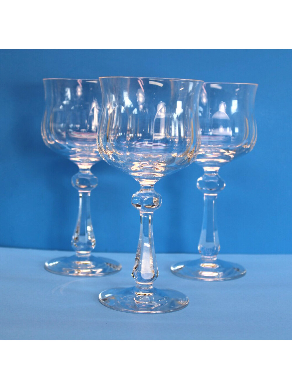Vtg Schott-Zwiesel DESIREE Fine Hand-Cut Crystal 7" Faceted Goblets x3 Germany